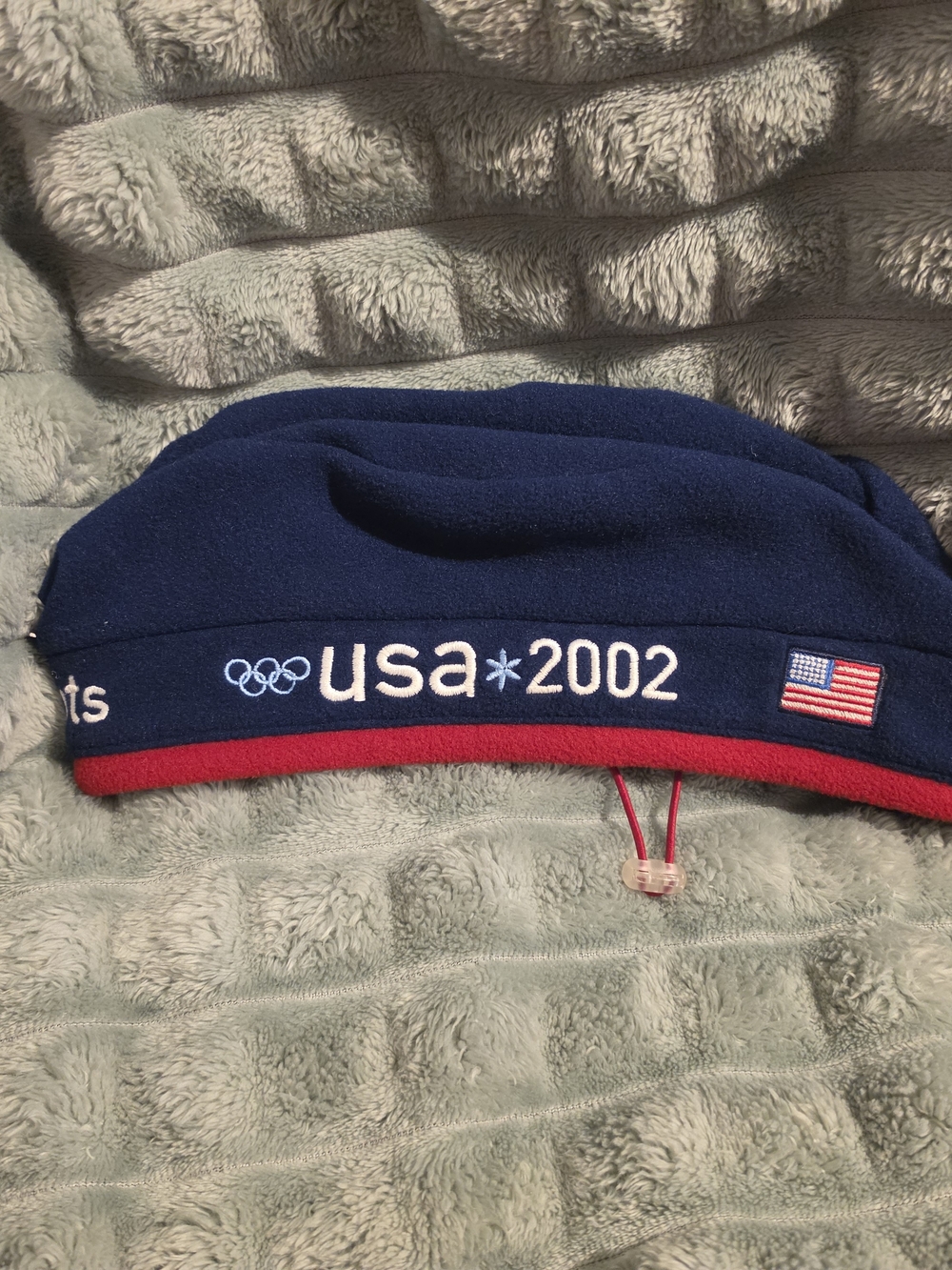 USA 2002 Olympic Fleece Beanie - Navy with Red Trim